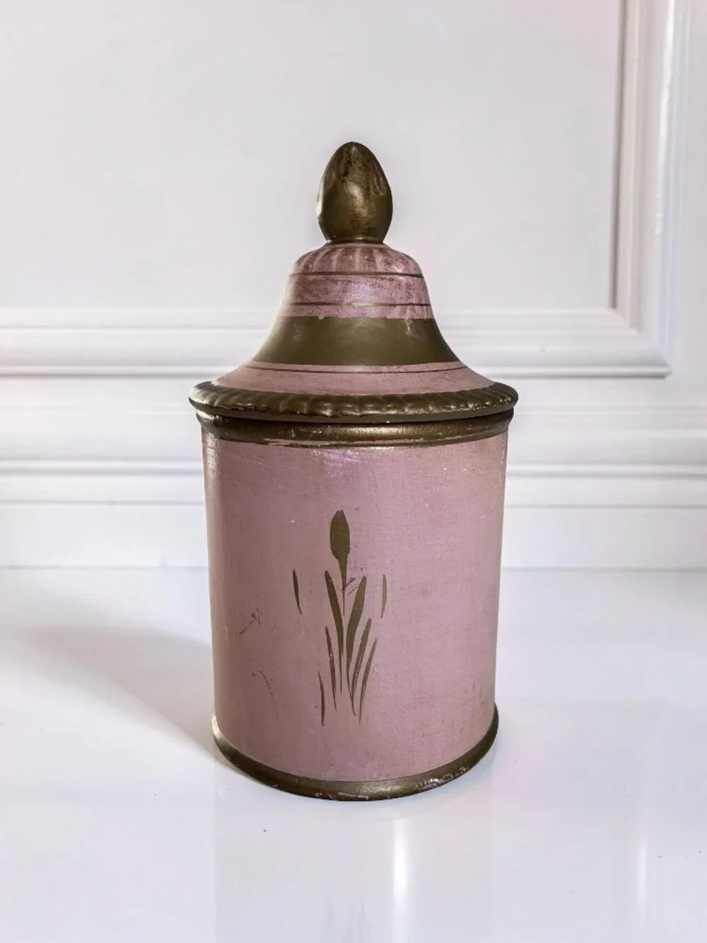 Vintage Ceramic Shabby Chic Floral Canister / Caddy with Pink Roses / Peony 9